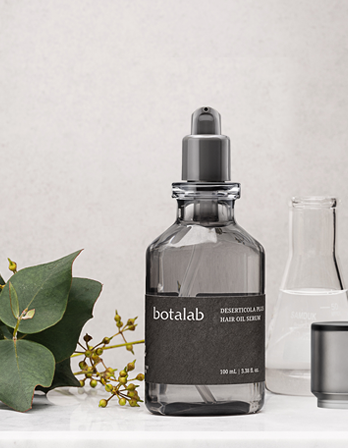 Botalab Deserticola Plus serum – hydrating hair oil in sleek amber bottle