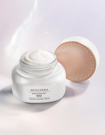 ICD Radiansome™100 Microfluidizer Cream in a 50ml jar with sleek silver lid, premium K-Beauty moisturiser for deep hydration and anti-ageing.