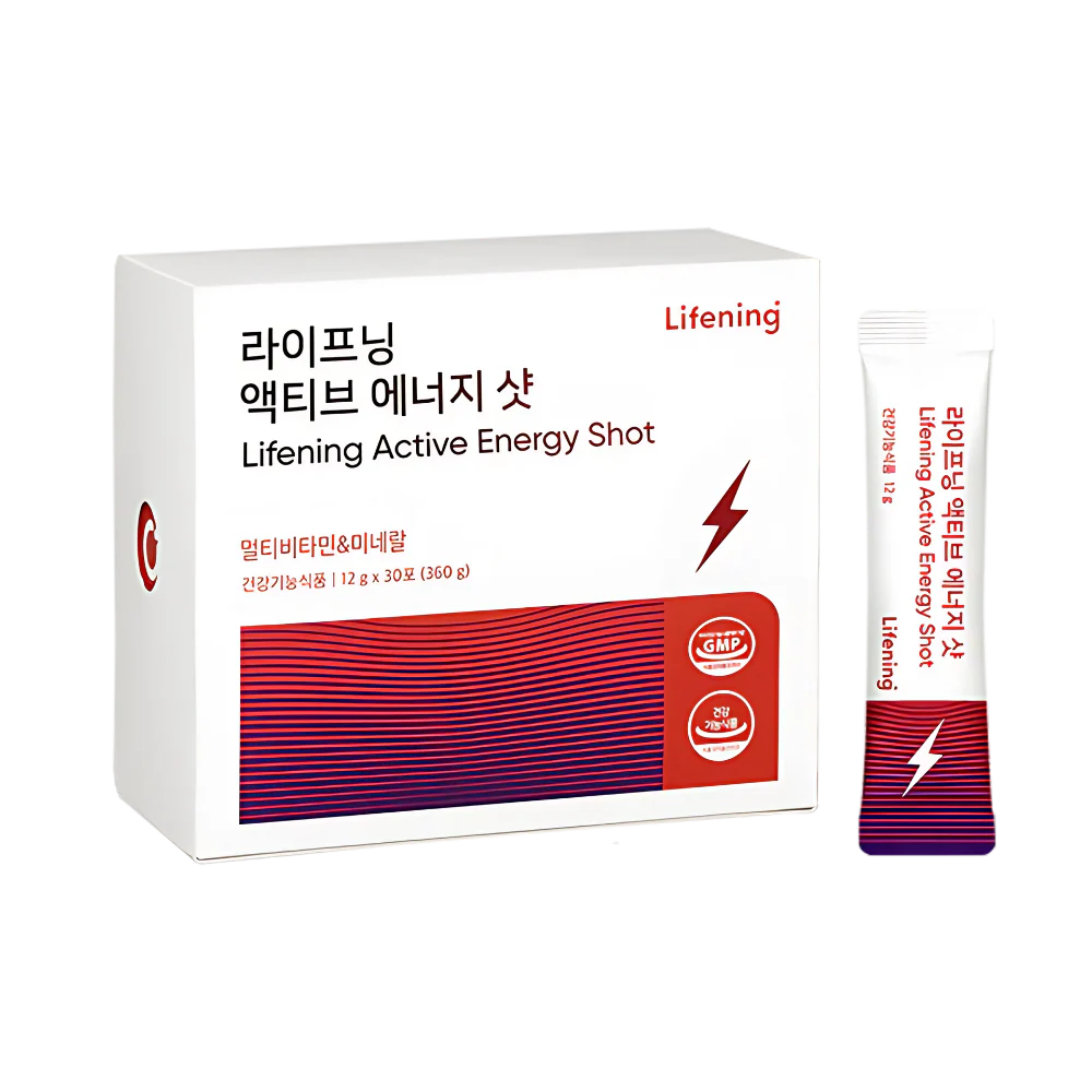 Lifening Active Energy Shot packaging with a white background