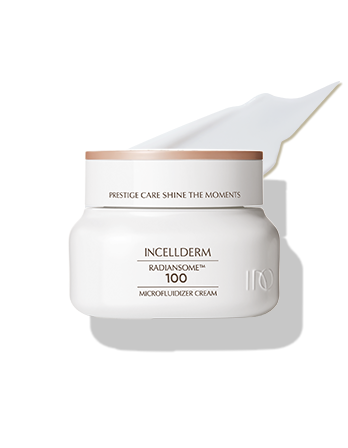 ICD Radiansome™100 Microfluidizer Cream in a 50ml jar with sleek silver lid, premium K-Beauty moisturiser for deep hydration and anti-ageing.